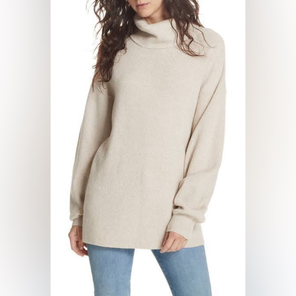 Free People Lightweight Ribbed Crewneck Sweater in Beige